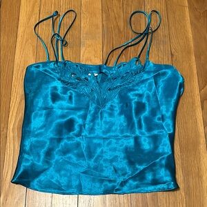 Vintage Victoria Secret Teal Lace-Trimmed Satin Cami Top